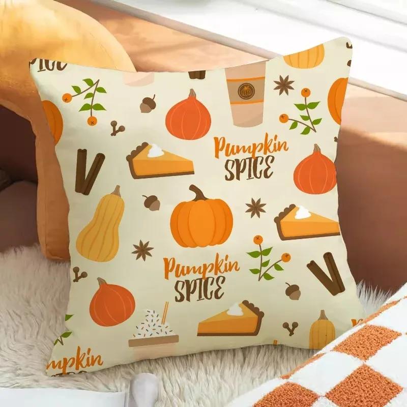 Pumpkin Print Pillowcase Autumn Harvest Festival Pillowcase 45X45Cm Living Room Sofa Cushion Cover Bedroom Room Home Decoration