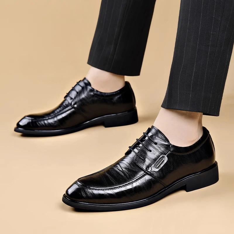 Fashion New Fashion Men Walking Shoes Classic Men Leather Oxfords Shoes Casual Lace-up Flats Business Wedding Dress Shoes Big Size 36-50