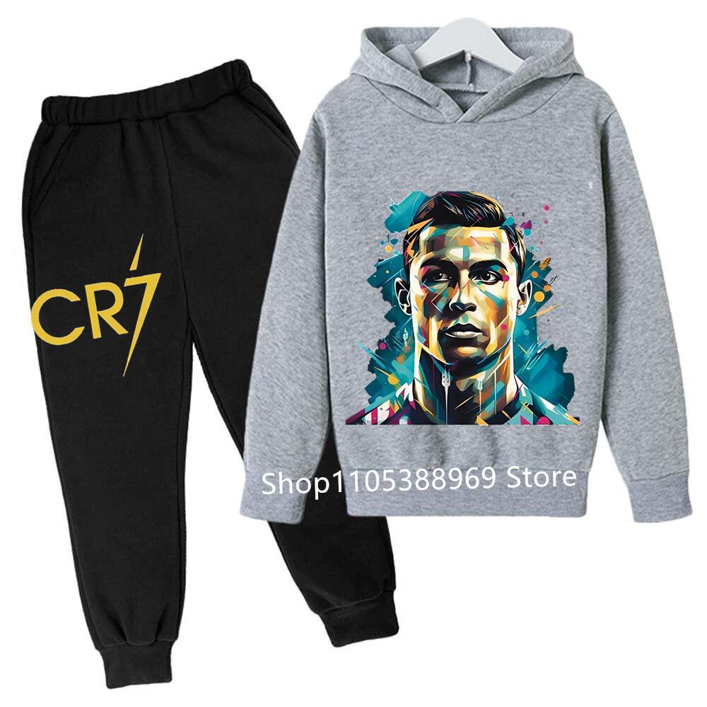 Ronaldo CR7 Potisk Fotbalový Idol Oblečení Dětská Mikina 2ks Sada Kalhoty Oblek Děti Kluci Tepláková Souprava Dívky Oblečení Sportovní Teplákové Soupravy
