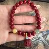Chinese Style Cinnabar Elephant Bead Bracelet - Cultural Prayer Hand Ornament for Women