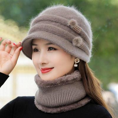 Cappello invernale da donna nuovo per tenere al caldo il berretto da mamma Aggiungi cappello caldo foderato in pelliccia per cappello lavorato a maglia con secchiello in pelliccia di coniglio casual femminile