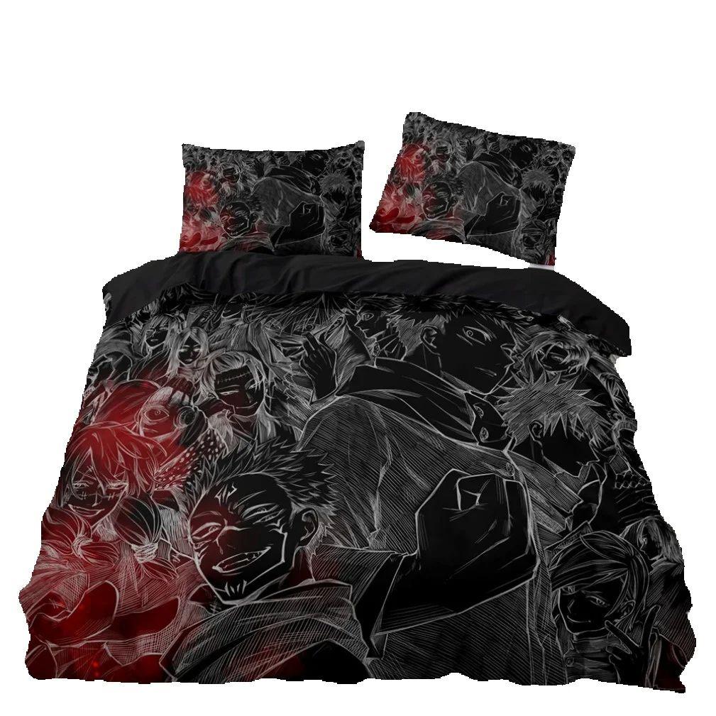 Carton Anime Jujutsu Kaisen Bedding Set,Satoru Gojo Quilt Cover and Pillowcases,Japan Famous Anime Duvet Cover Sets