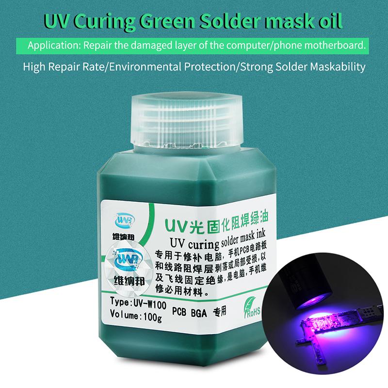 100g UV Solder Mask Ink Green/Black/Blue/Red/Yellow/White Welding Paint Oil BGA PCB Repair Prevent Corrosive Arcing