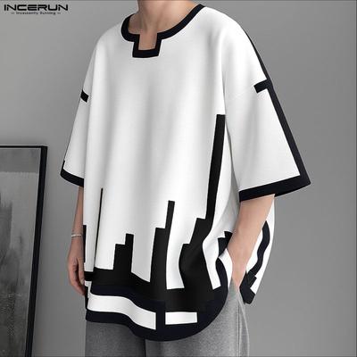 Summer Men Short Sleeve Print Casual Loose T-shirts Tops