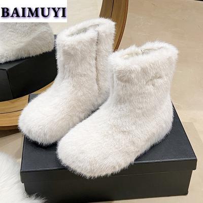 Winter Pelz Ballerinas Knöchel Schneestiefel Plüsch Warme Schuhe Mode 2025 Trend Designer Neu Walking Gemütlich Goth Chelsea Lässig Botas Mujer