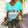 Music Notes 3d Printing Women's Casual Fashion Street Short-sleeved V-neck T-shirt