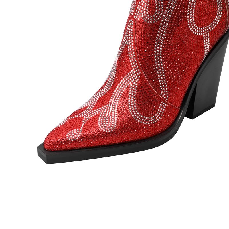 Fashion Kaky's New Pointed Flame Rhinestone Oversized High Heeled Women's Boots, High Tube Boots, Fashion Boots