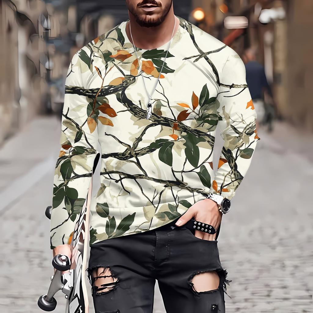 Men's T Shirt O-Neck Clothing Apparel Outdoor Long Sleeve Print Fashion Designer Vintage