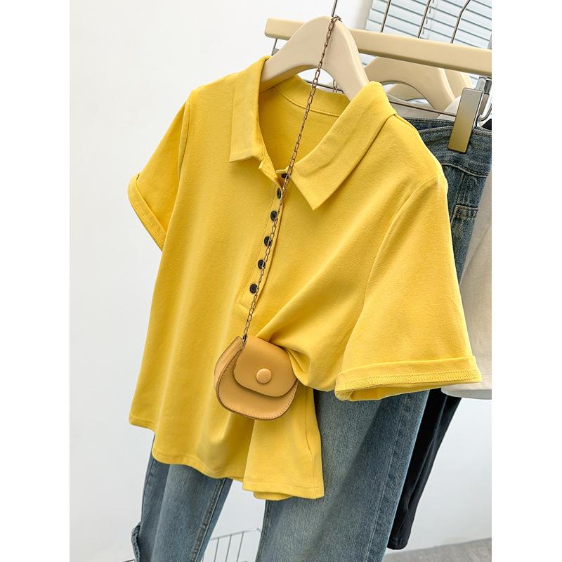 2026 Summer Plus Size Women s Casual Polo Collar Short Sleeve Slimming T-shirt 4XL