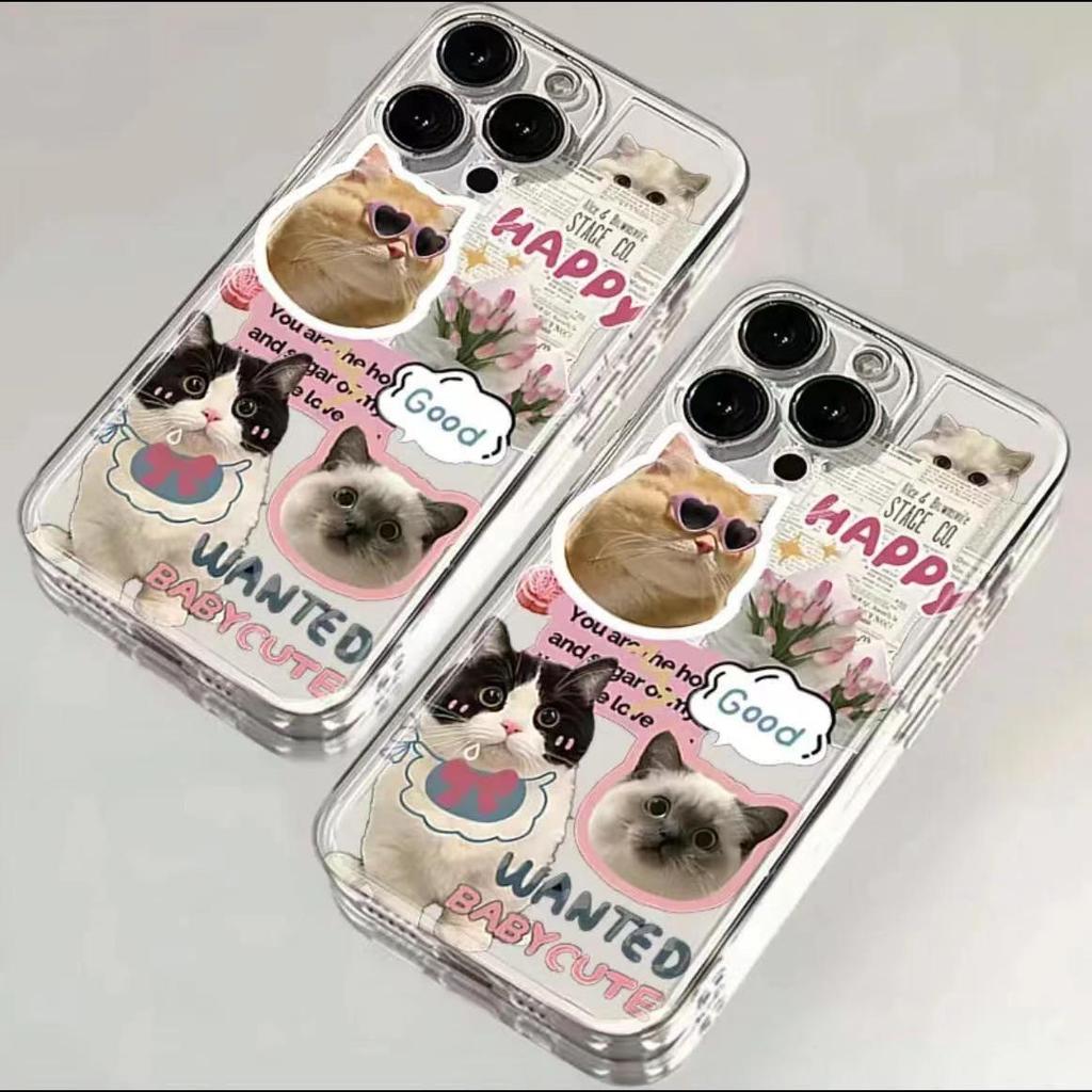 Newspaper Cat Transparent Anti-Fall Case for Apple 11Pro, 12ProMax, 13, 14, & 15