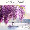 Purple Flower Tree Swan Lake Landscape Picture Scandinavian Scenery Nature Canvas Wall Art Print Painting Nordic Decoation