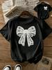 Retro Lace Bow Print Short Sleeve TShirt Loose Basic Tee For Unisex Outdoor Gathering Work Commute Weekend Outfit