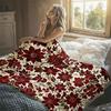 Red Floral Cream Background Flannel Blanket Perfect for Sofa Office Bed Travel Sleep Read Relax Camping Four Season Use