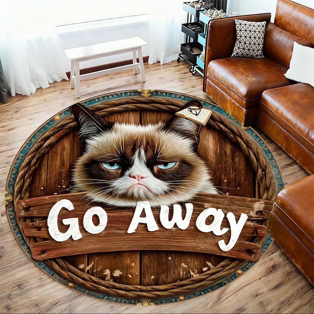 1PC Cat Go Away Office Round Area Rug, Under Office Chairs Bedroom Living Room Home Decor, Carpet for Office -1110117