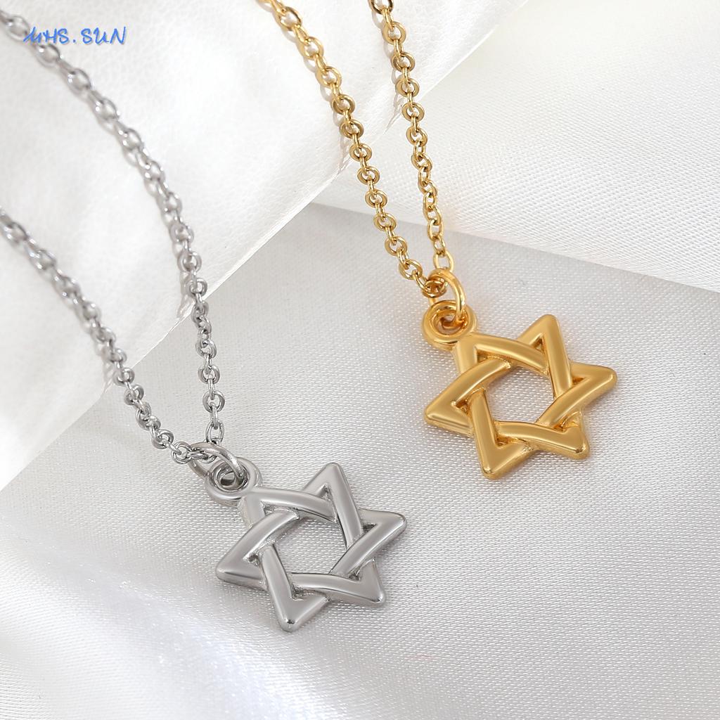 MHS.SUN Luxury Star of David Necklaces for Women Men Fashion Hollow Hexagonal Star Pendant Chain Necklace Judaica Jewish Jewelry