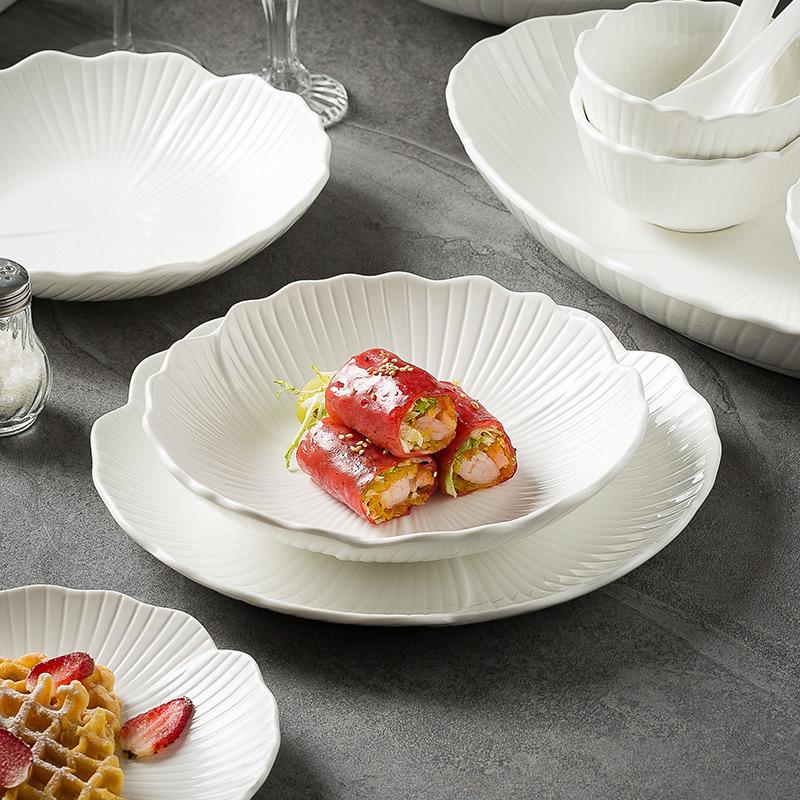 Underglaze Color Tableware Bowl Combination Household New Fish Plate Vegetable Plate White Tableware Simple Pattern Bowl Plate