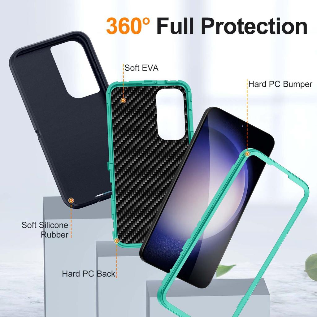 Three Proof Flat Protective Case with Built-in Dust Plug and Fingerprint Protection for Samsung Phone Cases