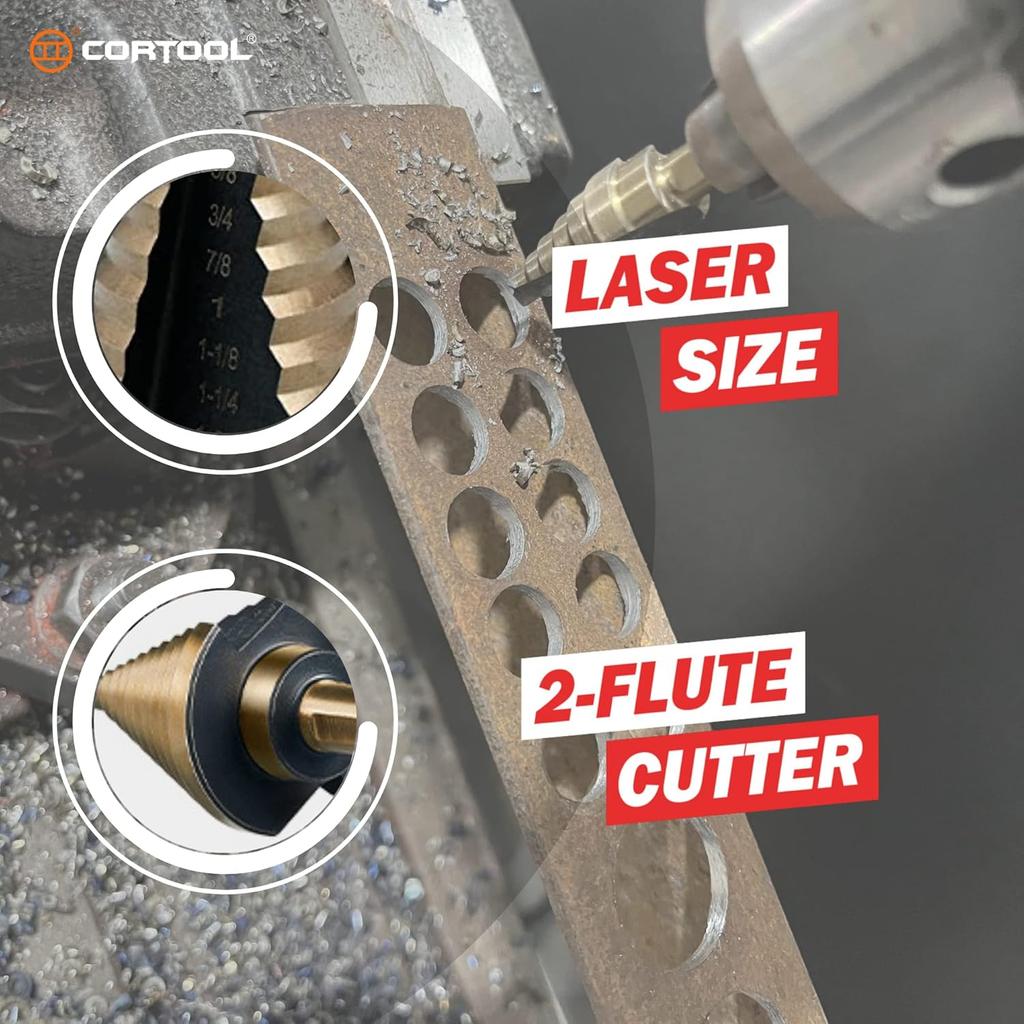 Step Drill Bits HSS 5PCS Titanium Step Drill Bit Set, 50 Sizes (1/8" to 1-3/8") High Speed Steel Unibit Drill Bits Set for Sheet Metal with Aluminum