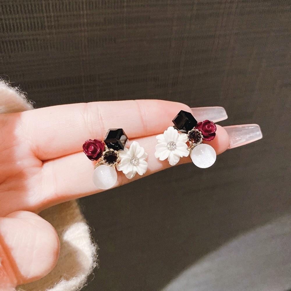 Pinkdudu Vintage Purple Flower Zircon Flower Zinc Alloy Stud Earrings Fashion Trendy Rose Drop Earrings Women Jewelry Gift PD2263