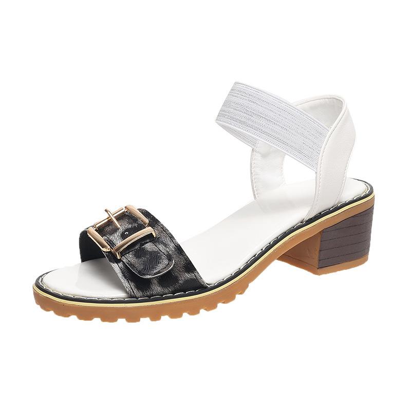 

2025 summer new open-toed wind large size round head hollow one-word buckle women s high-heeled sandals 43 белый