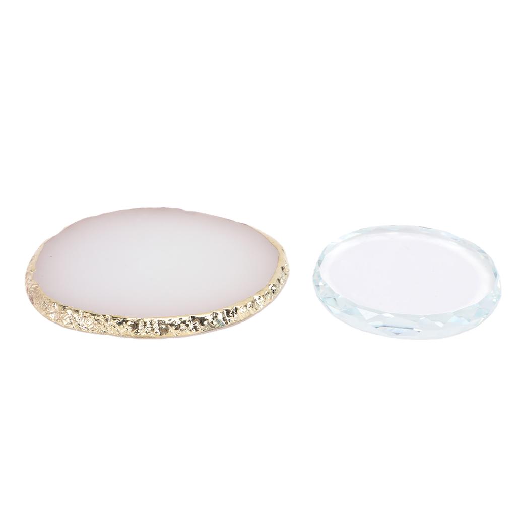 Nail Art Polish Palette Glass Resin Gilded Edges Nail Art Makeup Mixing Tray for Nail Salon DIY Enthusiasts 2pcs