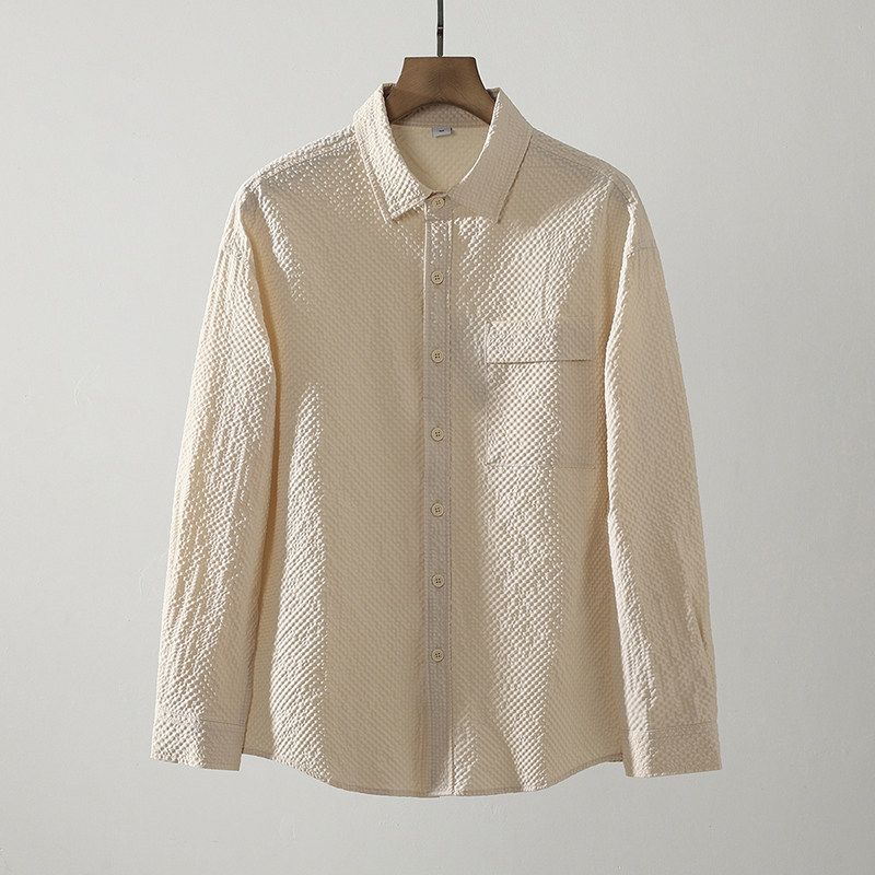 Japanese-Style Retro Seersucker Shirt Men Long Sleeves 2024 New Arrival Spring and Autumn Coat Export Men's Casual Shirt