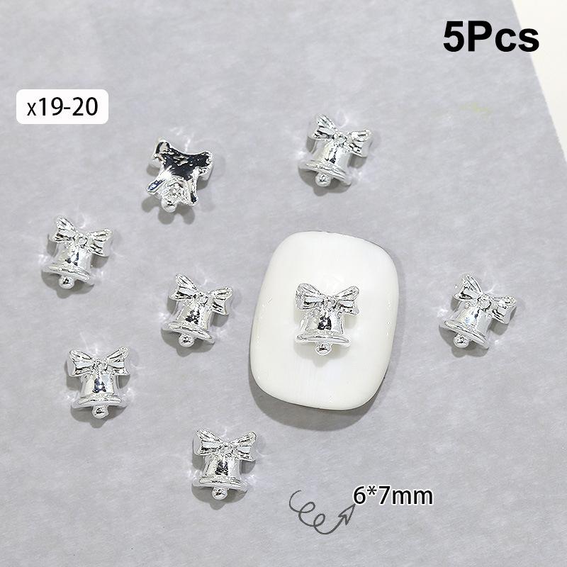 5 Stück Weihnachten Legierung Nagelzubehör Mini Farbige Schleife Glocke Schmuck Nagelkunst Charms Dekorationen 3D Flache Rückseite Teile