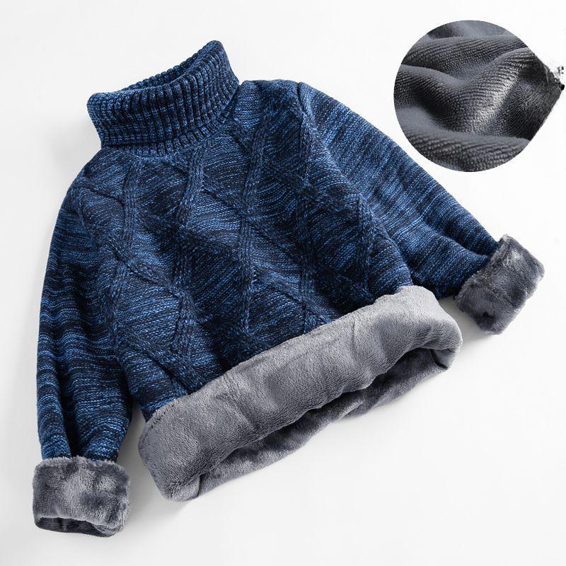 

Детские свитера для осени и зимы, плюс бархатный толстый пуловер с высоким воротом для мальчиков, теплый эластичный модный трикотаж 90