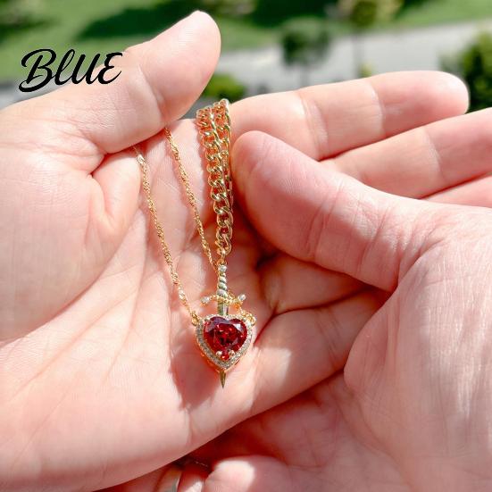 Couple Necklace Gift Women Double-layered with Blade And Heart Pendant