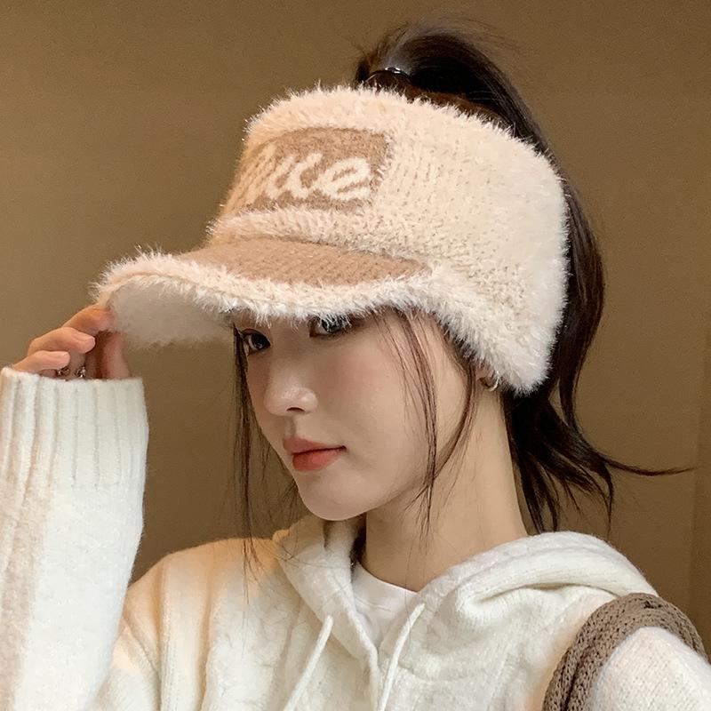 Plush Cold Protection Ear Protection Empty Top Hat Women's Autumn and Winter Riding Warm Ponytail Cap Knitted Hat