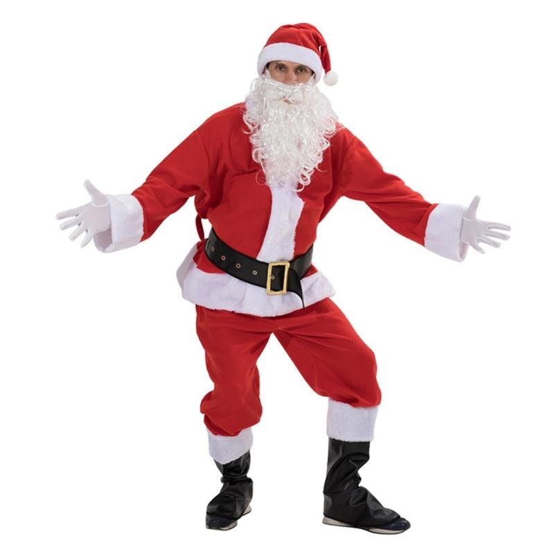 7Pieces Christmas Santa Clause Costume Set, Adult Santa Clause Suit Santa Cosplay Props for Christmas Halloween Cosplay 1 красный