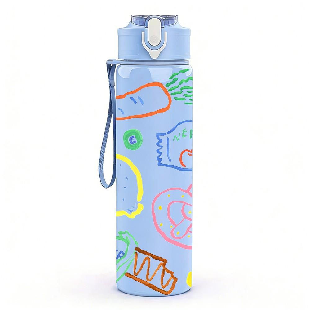 1PC Color Doodle Art Print 750ml Color Plastic Sports Water Bottle Leakproof Flip Straw Lid Suitable for Sports Office Home Use