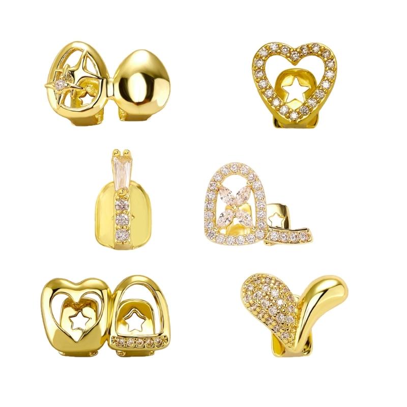 

Copper Teeth Jewelry Grillzs with Hollow Design Party Dental Accessory Metal Texture Suitable for Adults and Kids