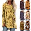 Blusa superior de longitud media de manga larga con estampado de Halloween de moda informal para mujer