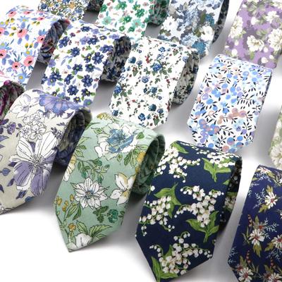 Cravate florale, pour hommes femmes, 100% coton, cravate à fleurs élégante, blanc, bleu, maigre étroite, mariage, fête