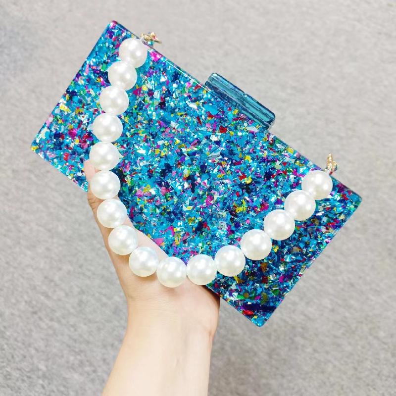 Vintage Colorful Paper Summer Chain Bag Fashion Evening Shoulder Acrylic Luxury Woman Handbag Shopper Bags Women Famous Brands