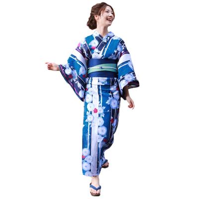 Brillantes Yukata und Marineblau mit Blauem Morgen-Set für einen Liebes-Look "Wa Nadeshiko" Damen-Set, Blaugrüne Herrlichkeit, 3-teilig Herzklopfen