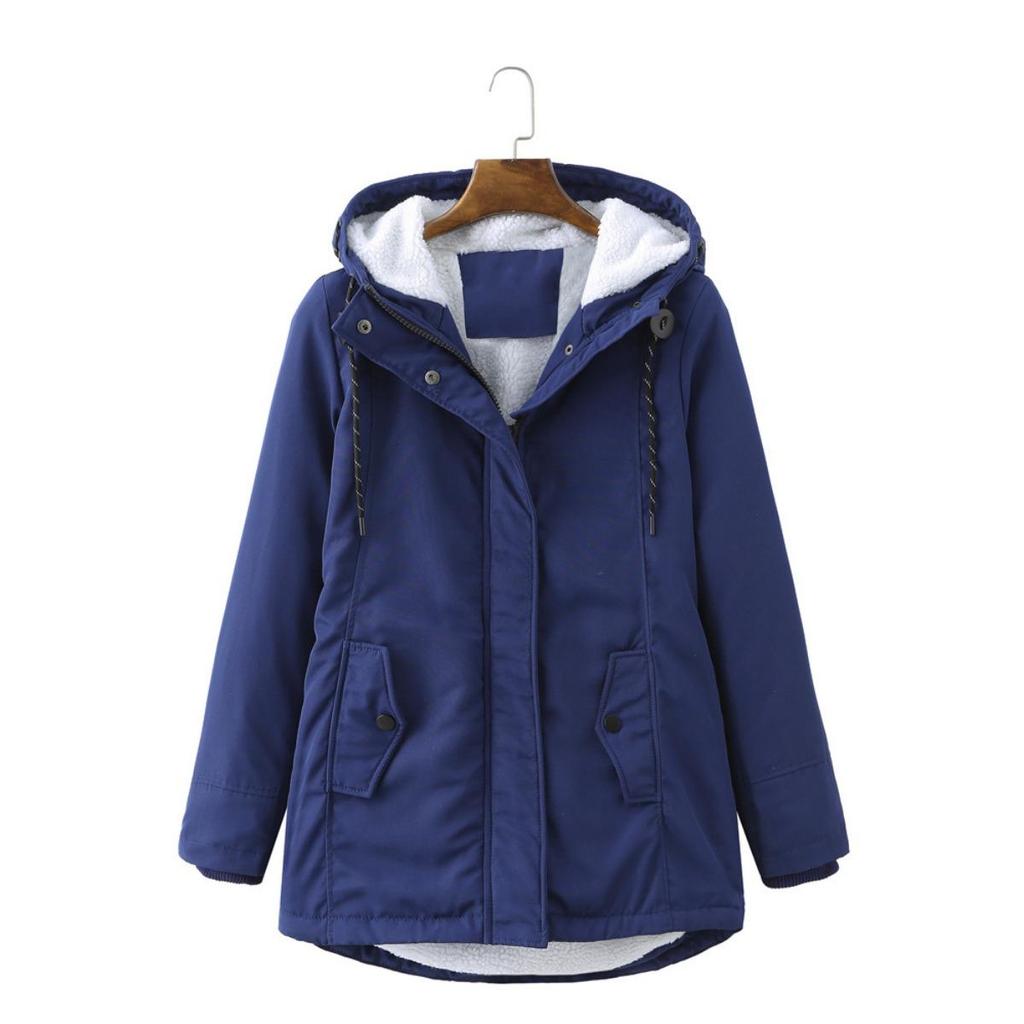 Women's European Size Hooded Lamb Wool Parka Winter Warm Waist Slimming Cotton Coat