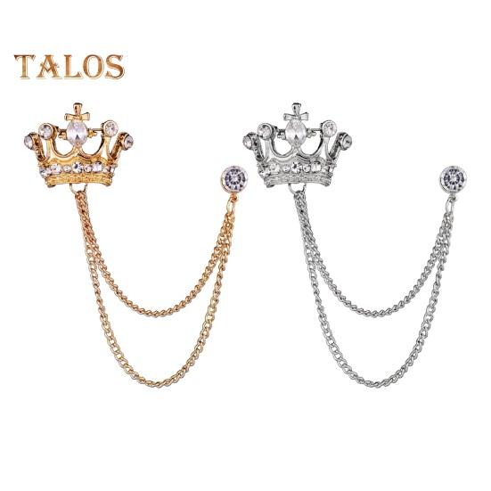 Men Retro Brooch English Style Crown Shape Rhinestone Tassel Decor Suit Coat Chest Decoration Formal Event Wedding Business Occasions Clothes Jewelry