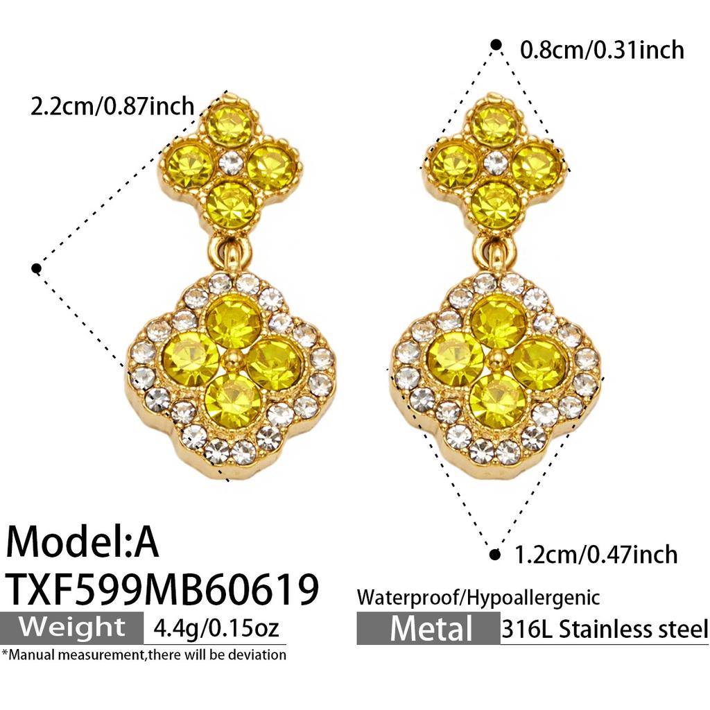 SSeeSY Custom Design Jewelry Stainless Steel 18K Gold Plated Clover Stud Earrings Necklace Set for Engagement Party with Zircon