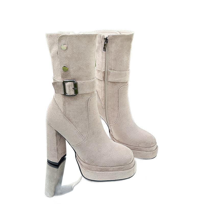 Small thick-soled thick-heeled short boots women's 2025 new autumn retro suede super high-heeled elastic thin boots