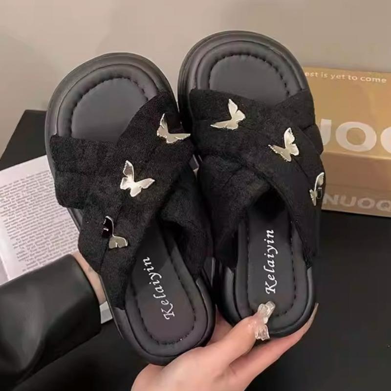 Fashion Platform Women's Slippers Designer Flats Shoes Summer Bling Slingback Sandals 2025 New Fad Flip Flops Beach Zapatillas De Mujer