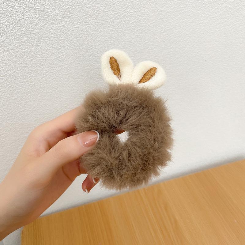 Girls Sweet Imitation Rabbit Fur Rabbit Ears Elastic Hair Bands Women Fur Fluffy Hair Rings Plush Scrunchies Hair Accessories