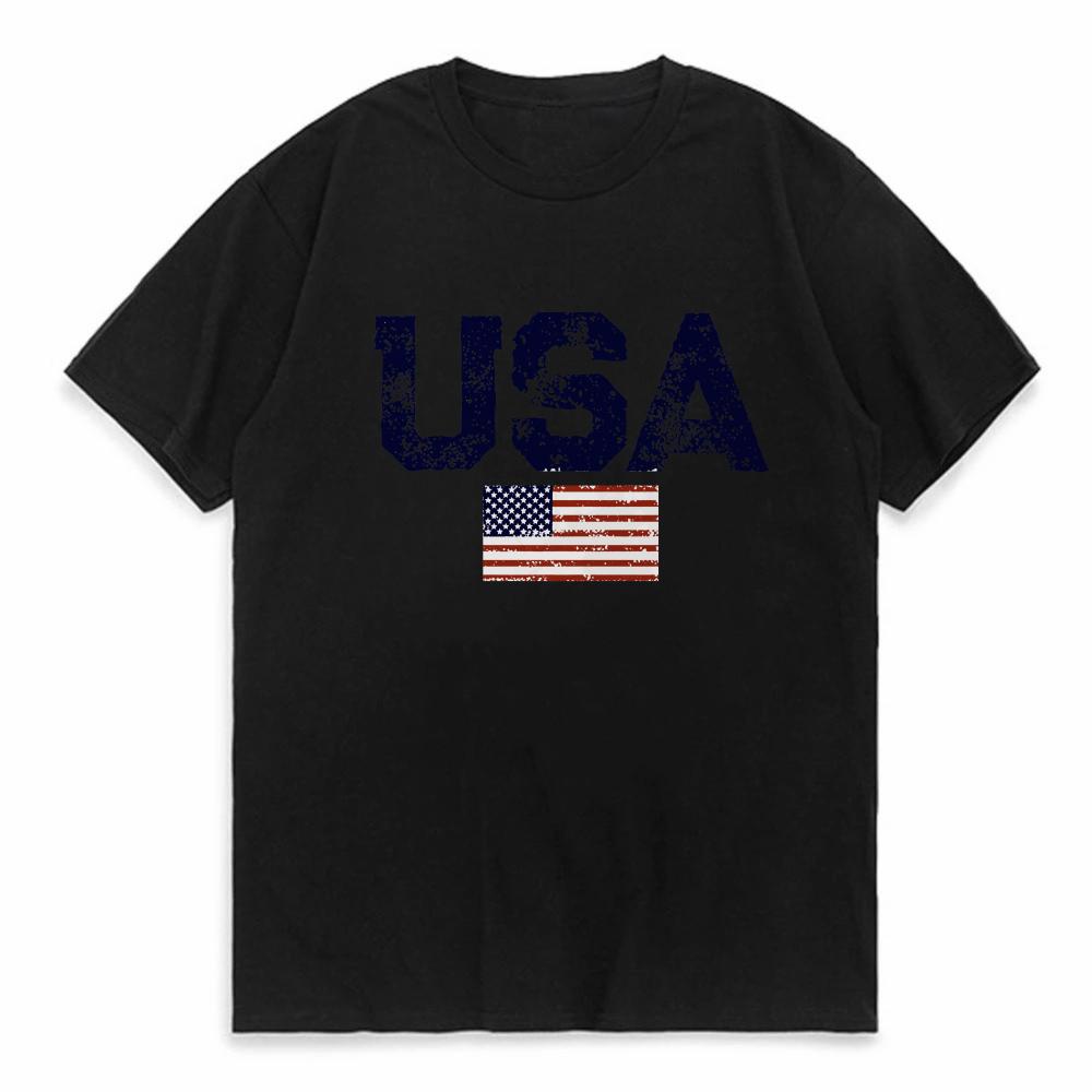 USA Letters American Flag Stars And Stripes Prints Clothing Women Loose TShirt Simple Retro Tops Personality ONeck Tshirts
