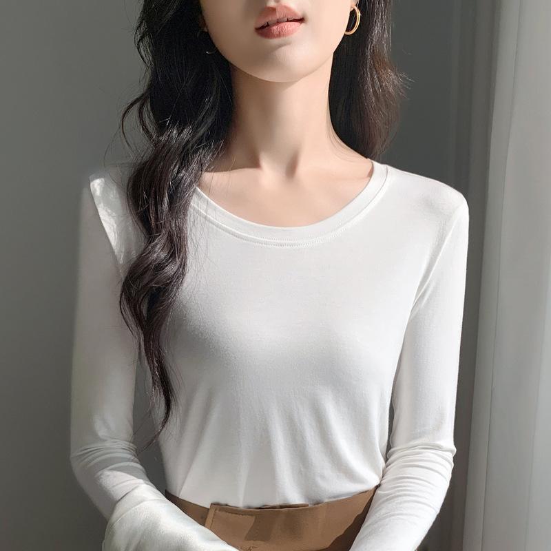 

Модальная базовая рубашка женская Новая женская одежда С длинным рукавом Внутренняя одежда Осень и зима Универсальная с круглым вырезом Приталенная Футболка с плечиками 3XL