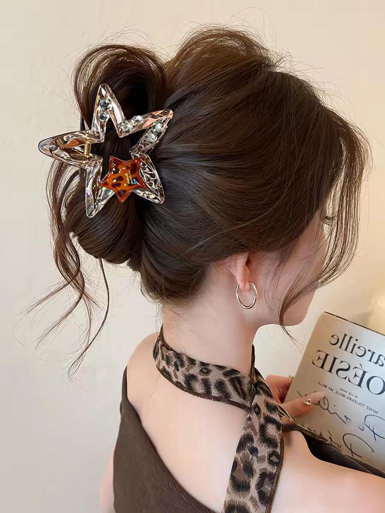 Korean Leopard Print Bow Hair Claw: Extra Large High-End Half Updo Clip for Women