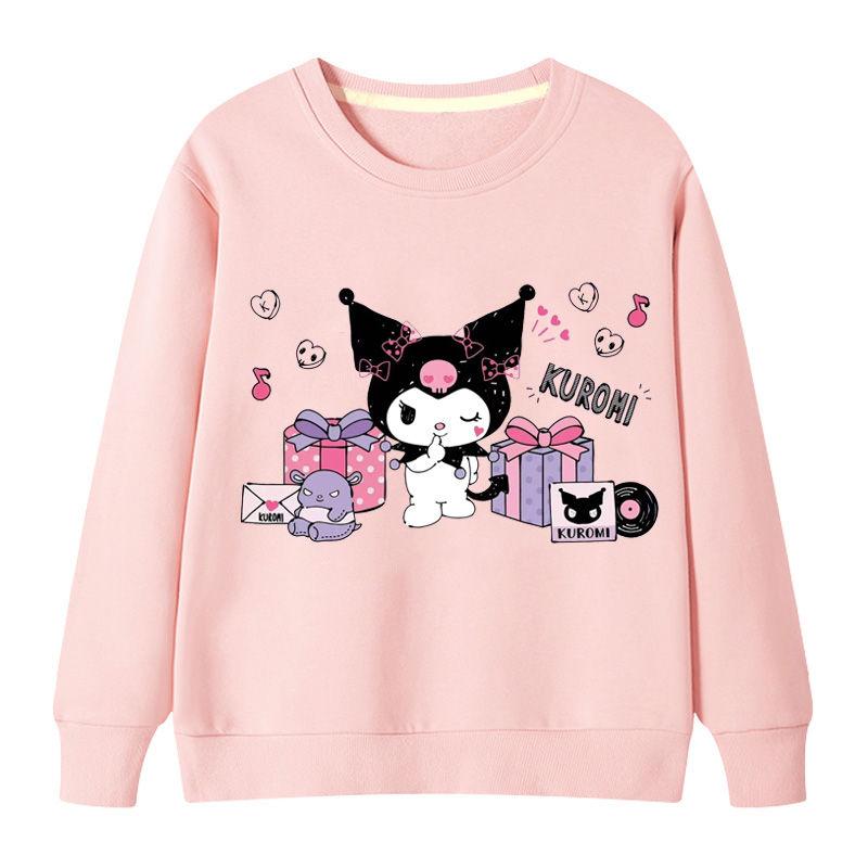

2025 MINISO Cute Kuromi and Melody Cartoon Anime Peripherals толстовки с капюшоном для мальчиков и девочек свитер с круглым вырезом на весну и осень 150