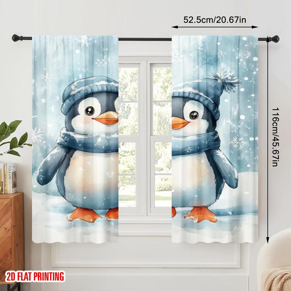 2pcs,2D Plane Printing Curtain Fabric Penguin Pals Durable Polyester (without Rod) Holiday Ldeal for Bedroom Living Room Study