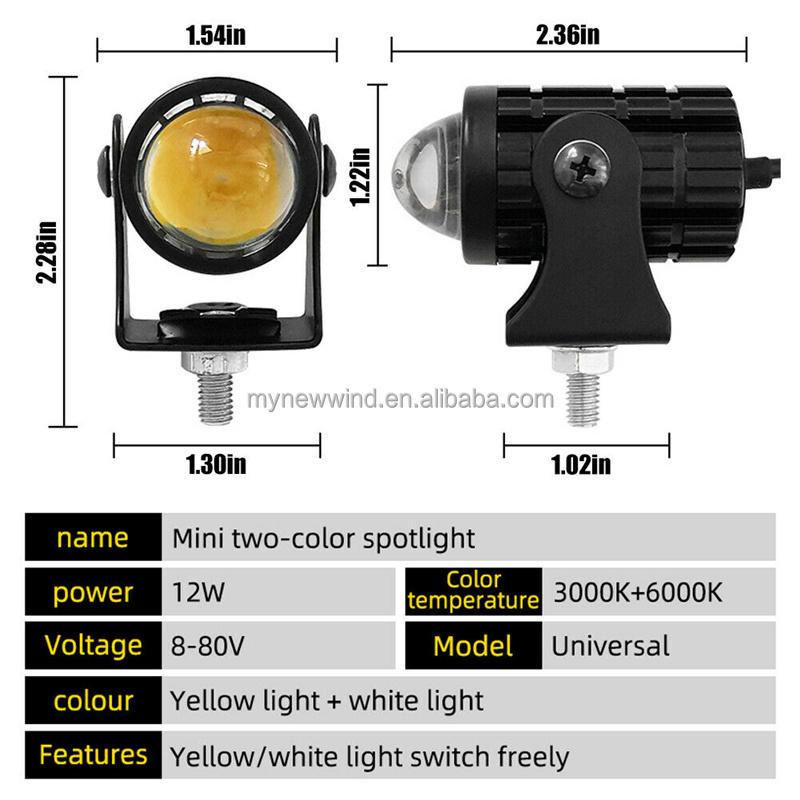 Motorcycle Mini Driving Light Dual Color Dual Head Light Auxiliary Spotlight Scooter Driving Light Fog Light Accessories Tools