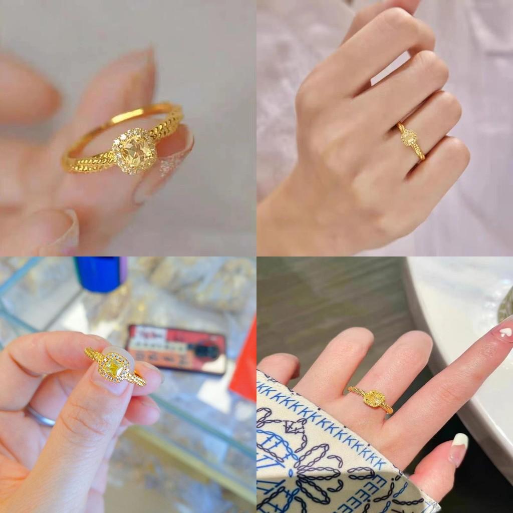 And Minimalist Stylish Open Design Square Sugar Yellow Crystal Ring For Women Gold Jewelry